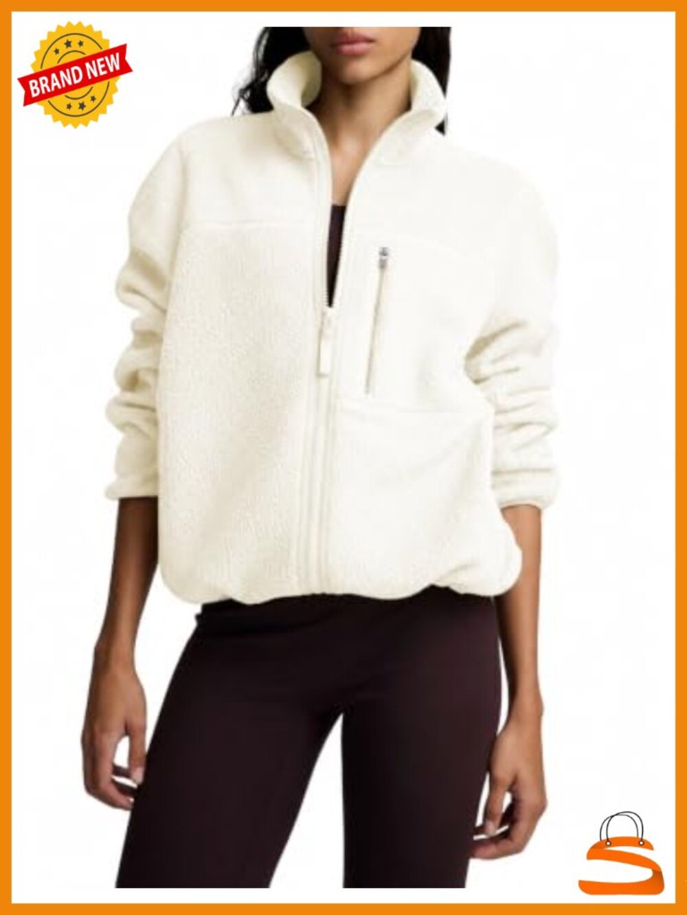 Womens Sherpa Fleece Jacket Zip Up Fuzzy Warm Casual Coat with Pockets